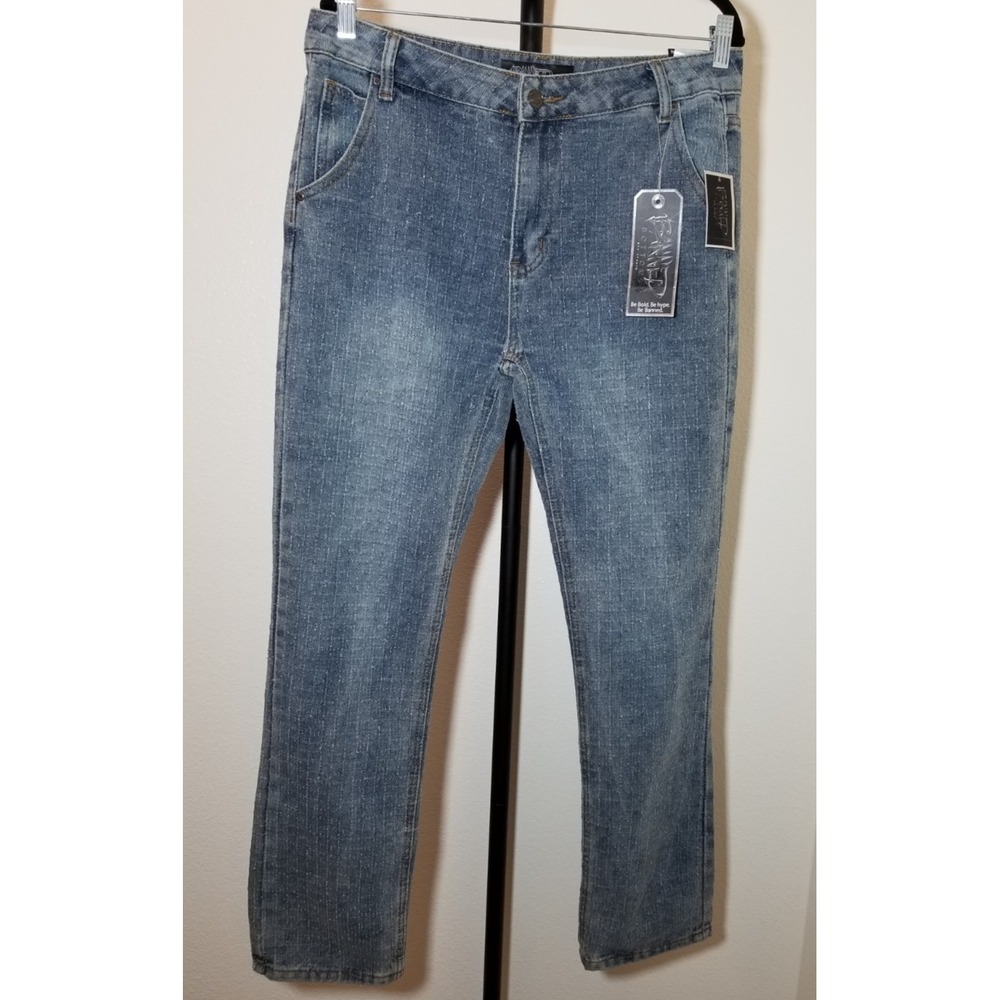Banned Bottoms Boys Sz 20 Blue Textured Straight Leg Jeans Distressed Street NWT